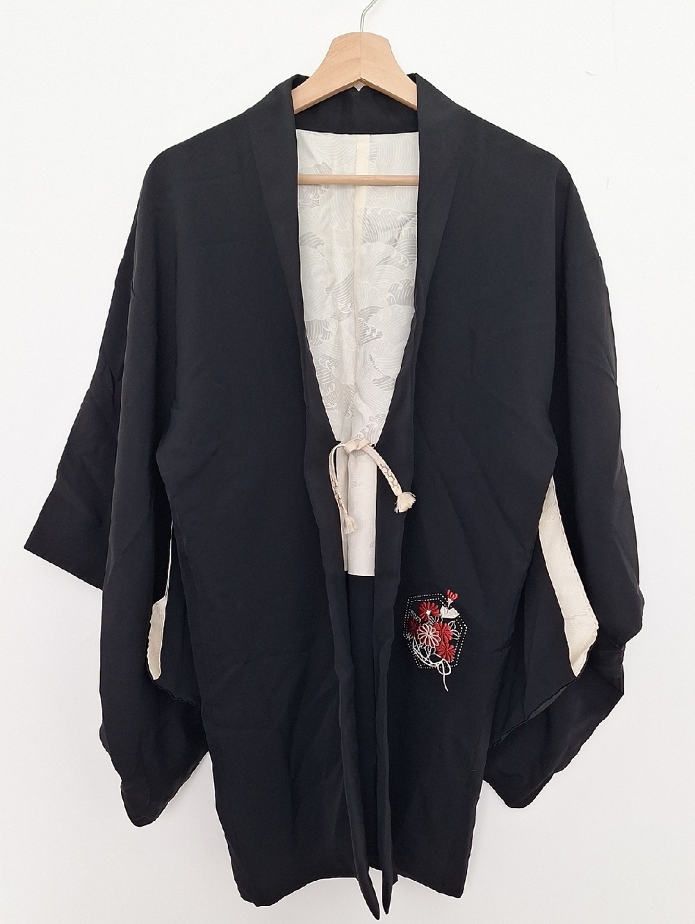 Black Kimono Jacket with Embroidered Detail